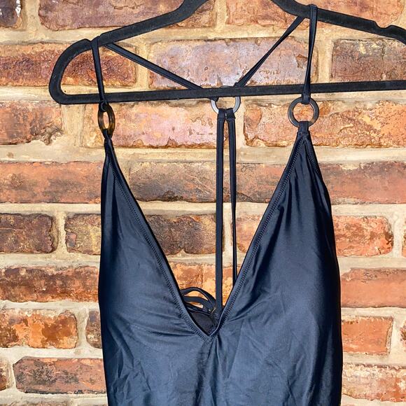 NWT J. Crew Black O-ring V-neck One-Piece Swim Bathing Suit Women's Size 24 - Picture 3 of 8
